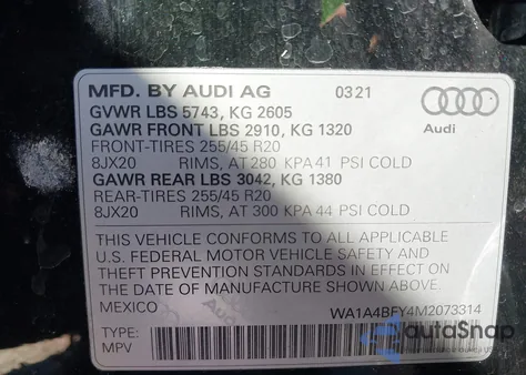 2021 Audi Sq5 Premium Tfsi Quattro Tiptronic from USA, damaged, VIN WA1A4BFY4M2073314